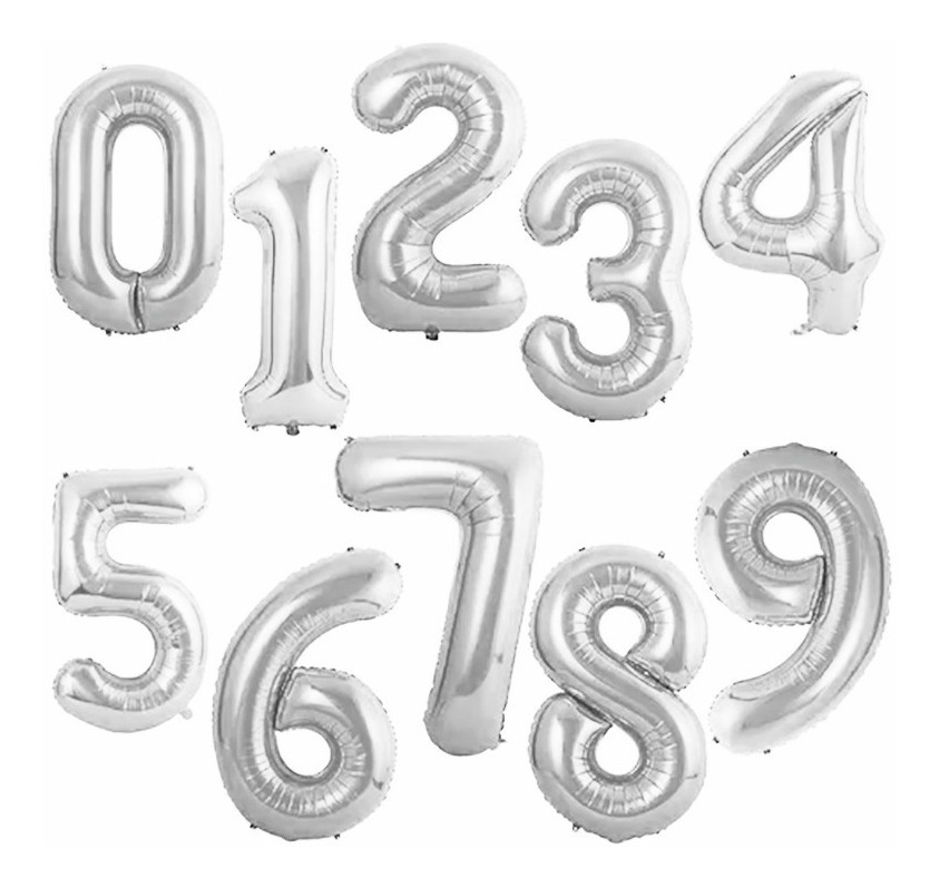 Foto 2 pulgar | 10 Globos Metálico Con Números Gigante 0-9 82cm Con Embalaje Plata