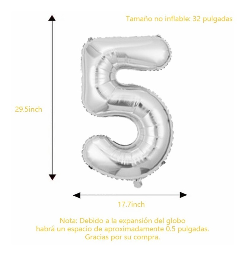 Foto 3 pulgar | 10 Globos Metálico Con Números Gigante 0-9 82cm Con Embalaje Plata