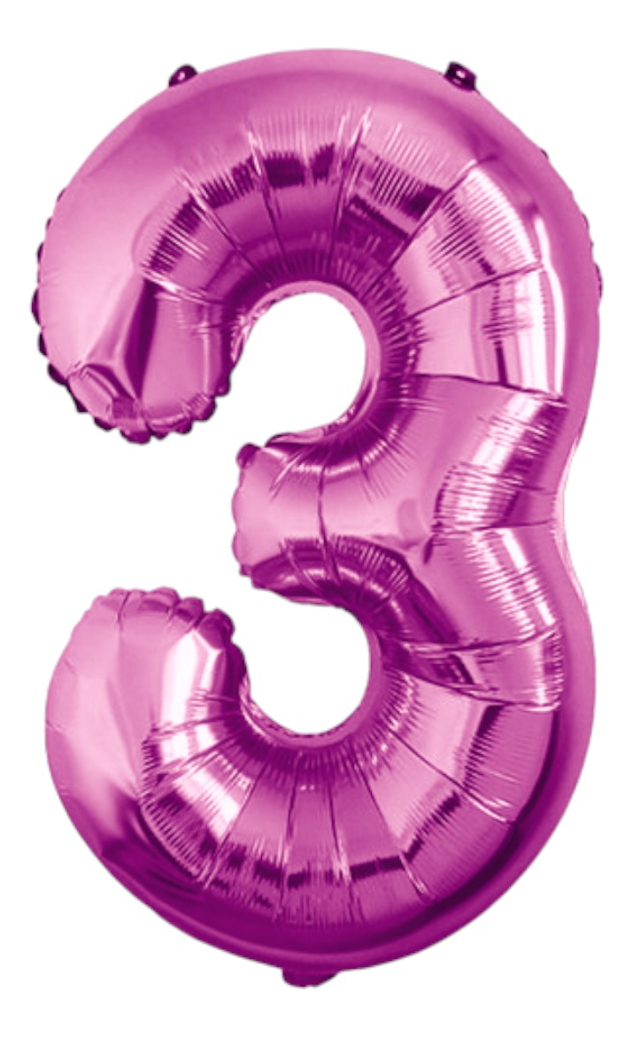 Globo Número 3Metálico Rosa 80 cm