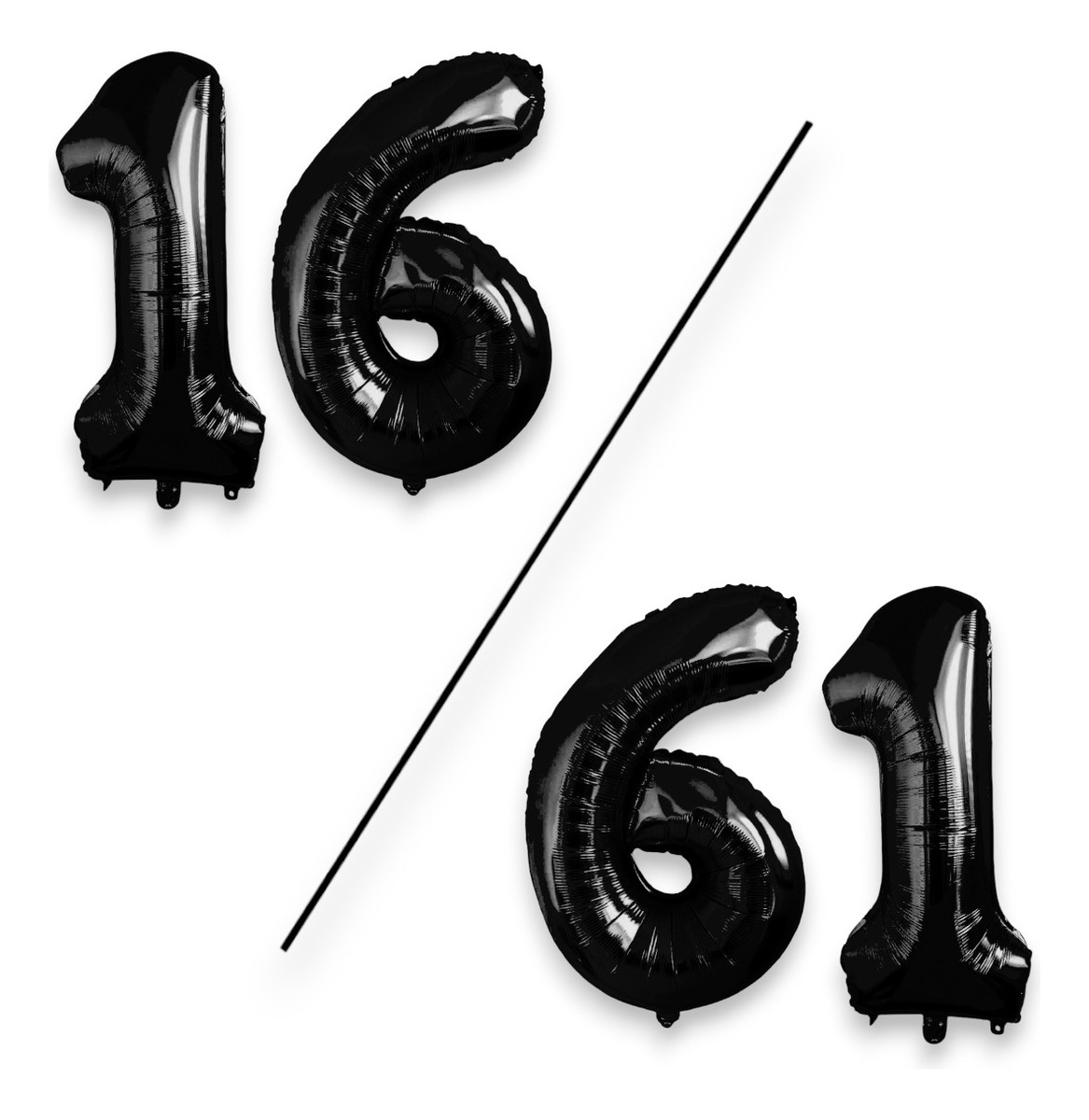 Kit 2 Globos Número Grande Metálico Negro 80 cm 32'' 16/61