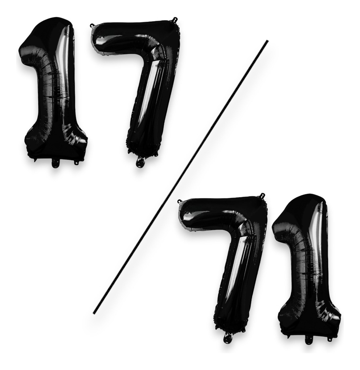 Kit 2 Globos Número Grande Metálico Negro 80 cm 32'' 17/71