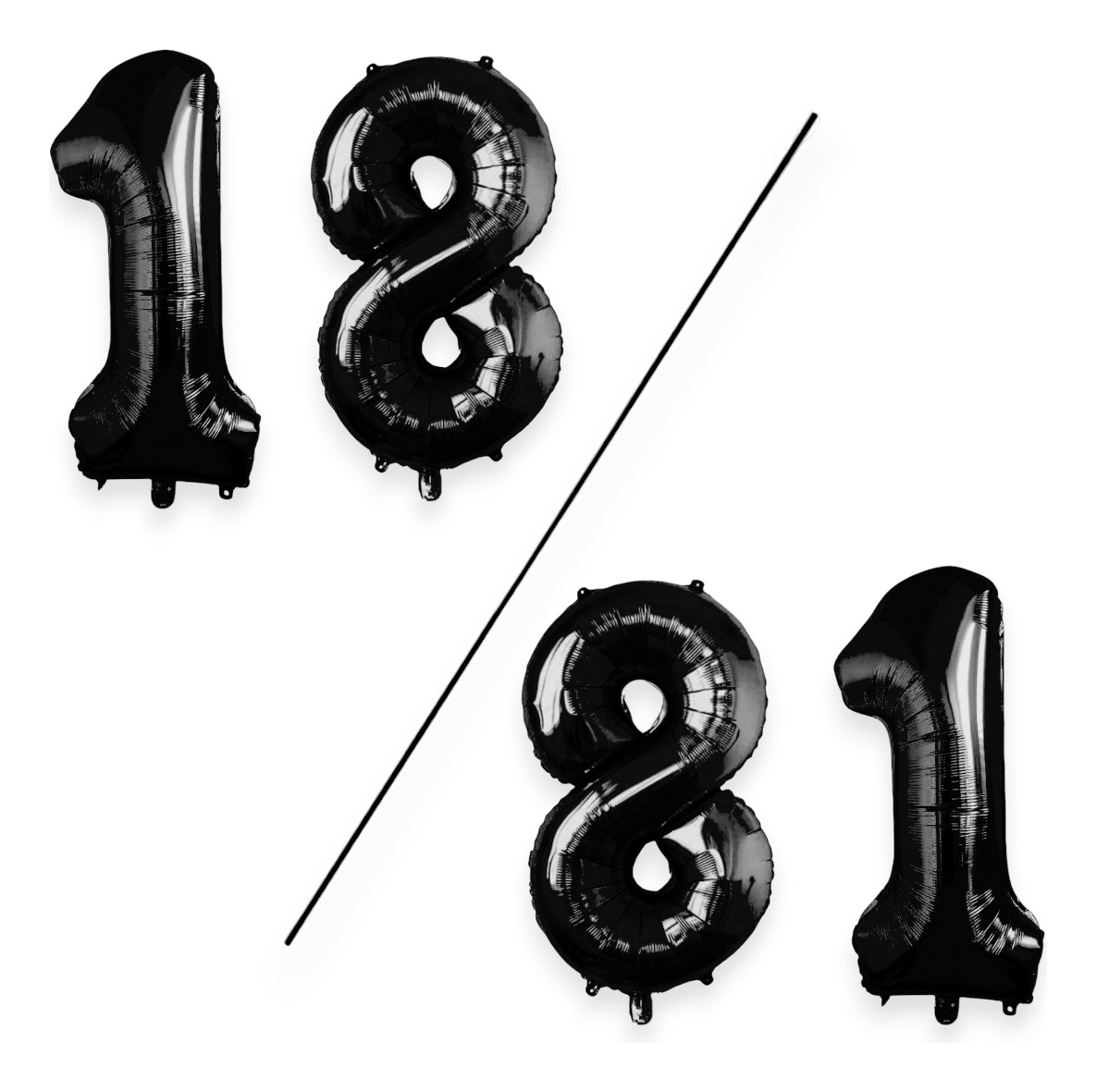Kit 2 Globos Número Grande Metálico Negro 80 cm 32'' 18/81