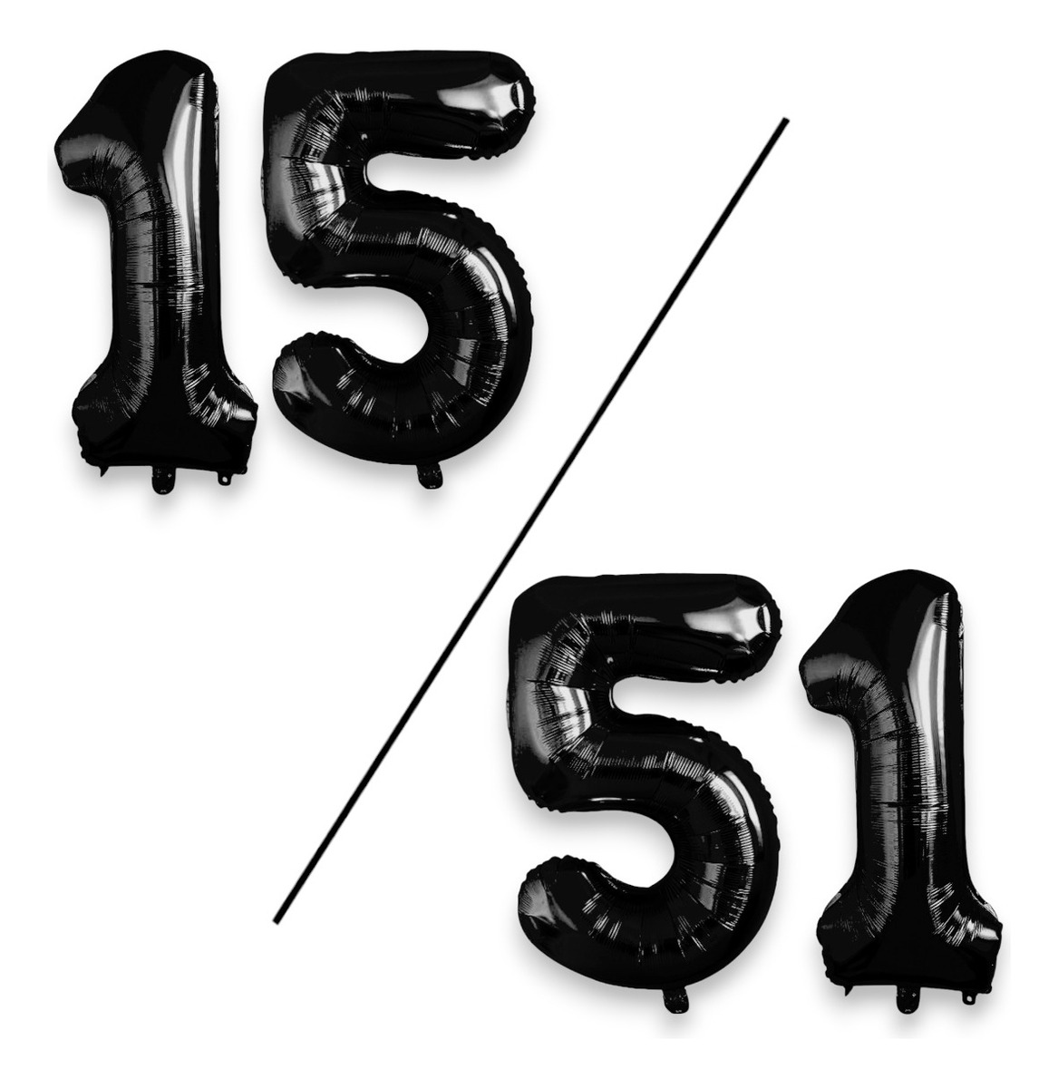 Kit 2 Globos Número Grande Metálico Negro 80 cm 32'' 15/51