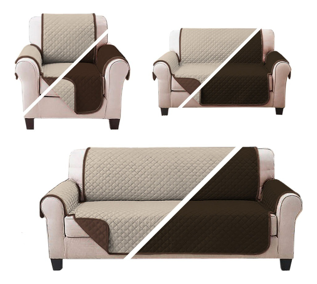 Protector Cubre Sala Sofá Wünd 2 Vista Capitonado Lavable -3 Piezas Beige