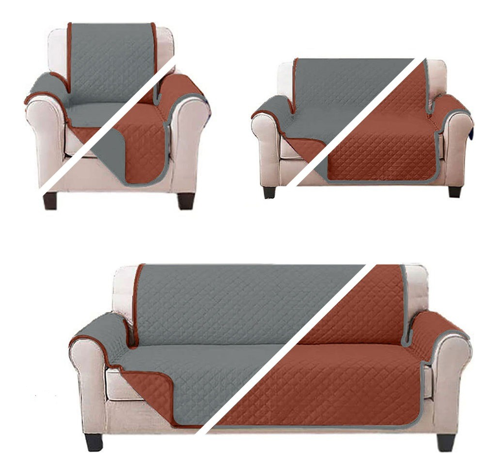 Cubre Sala Wünd 2 Vista Capitonado Lavable 3 Piezas Gris
