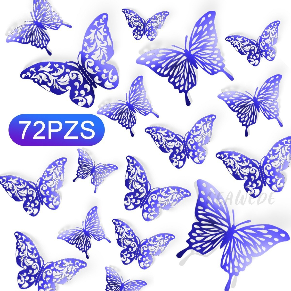 Mariposas Decorativas Wünd 3D Pared Color Azul 72 Piezas