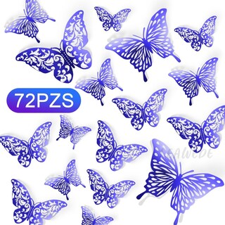 Foto 1 | Mariposas Decorativas Wünd 3D Pared Color Azul 72 Piezas