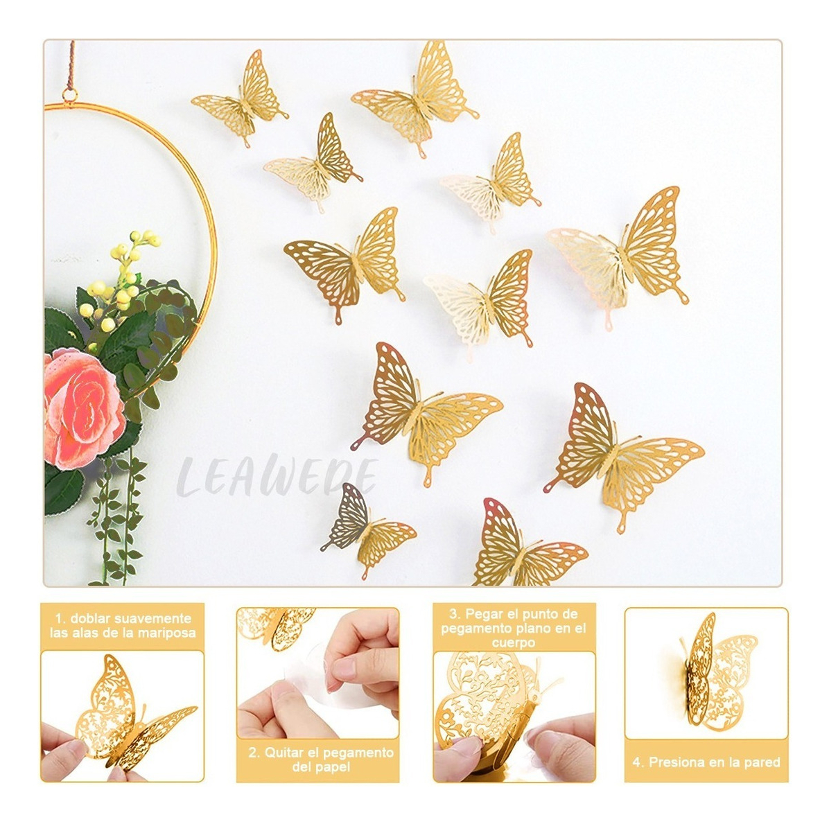 Foto 3 pulgar | Mariposas Decorativas Wünd 3d color Oro 72 Piezas
