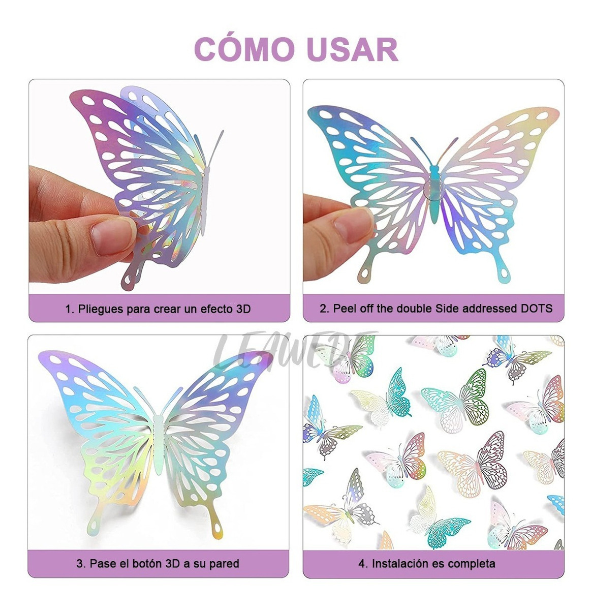 Foto 4 pulgar | Mariposas Decorativas Wünd 3D color Plata 72 Piezas