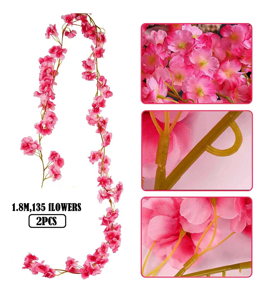 Foto 2 pulgar | 2 Pcs Flores Artificiales De Cerezo Decoración Boda Y Fiesta Rojo