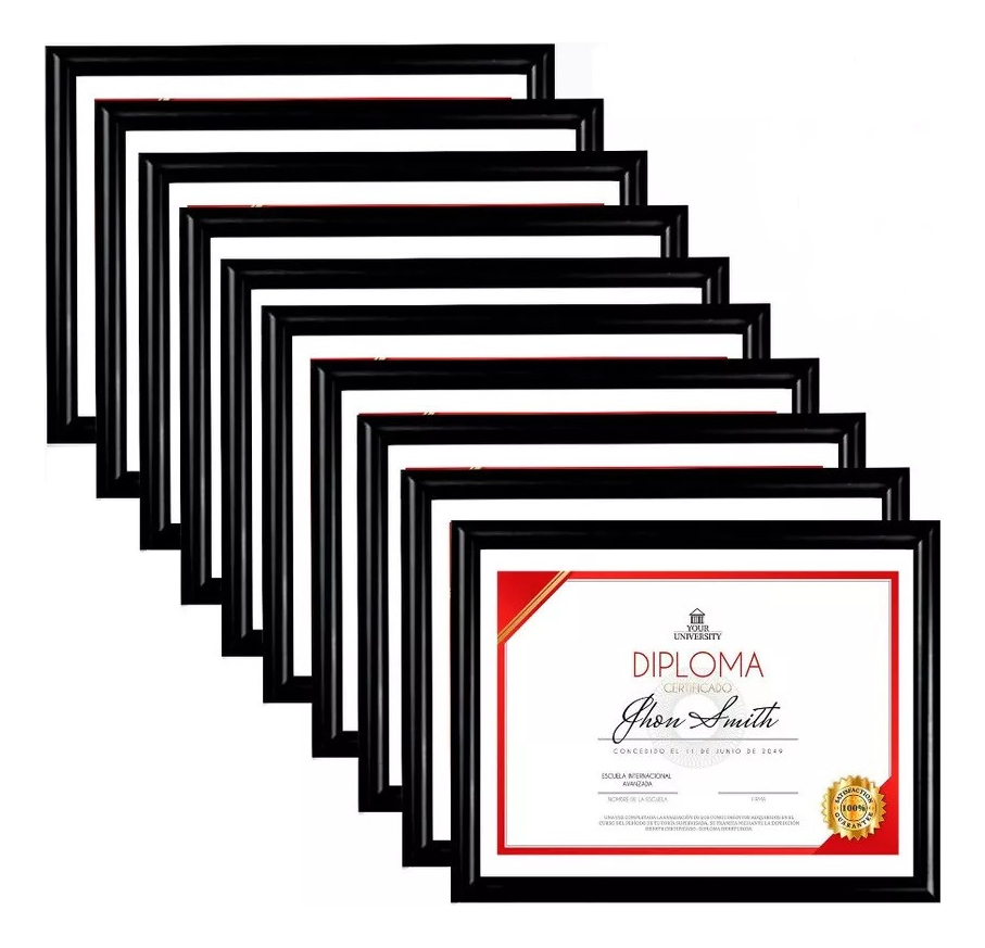 10 Marcos Tamaño Carta, Diploma, Reconocimiento Con Vidrio Negro