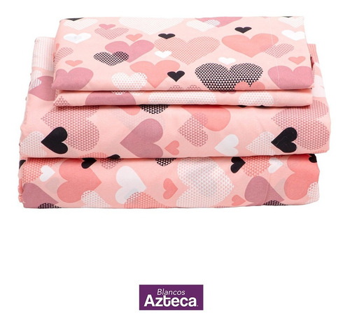 Juego de Sábanas Wünd King Size Microfibra Tacto Algodón color Prada Estampado Corazones