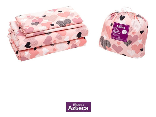Foto 3 | Juego de Sábanas Wünd King Size Microfibra Tacto Algodón color Prada Estampado Corazones