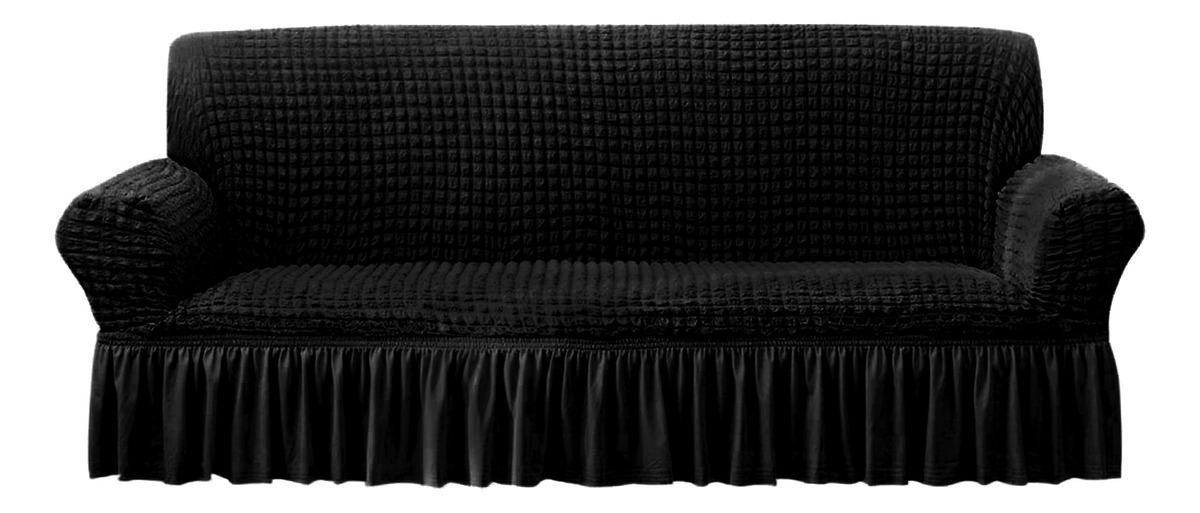 Protector Cubre Sala Ajustable Bubble Con Falda Spandex Negro