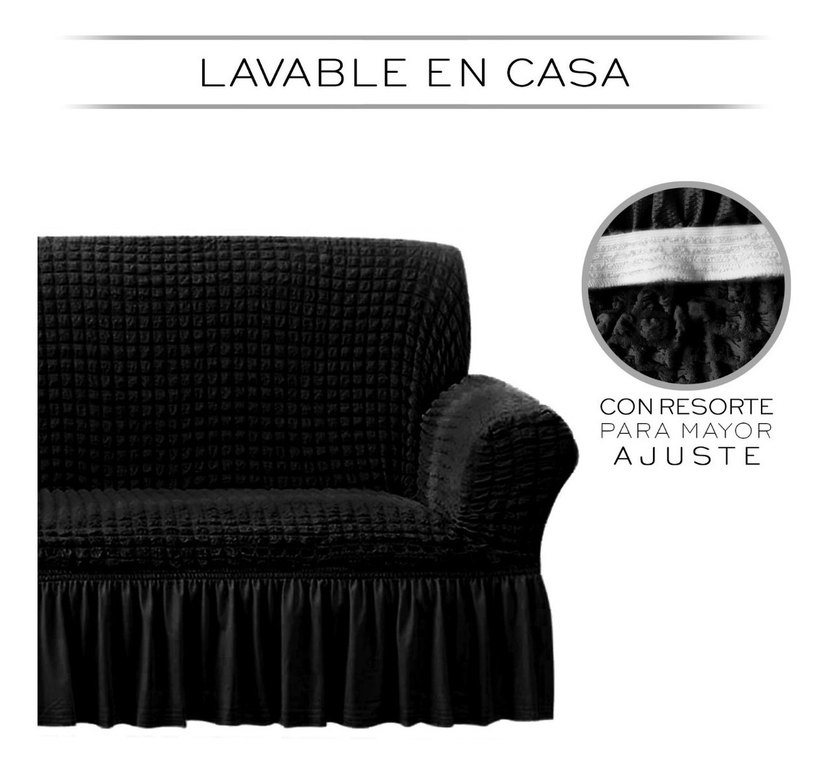 Foto 2 | Protector Cubre Sala Ajustable Bubble Con Falda Spandex Negro