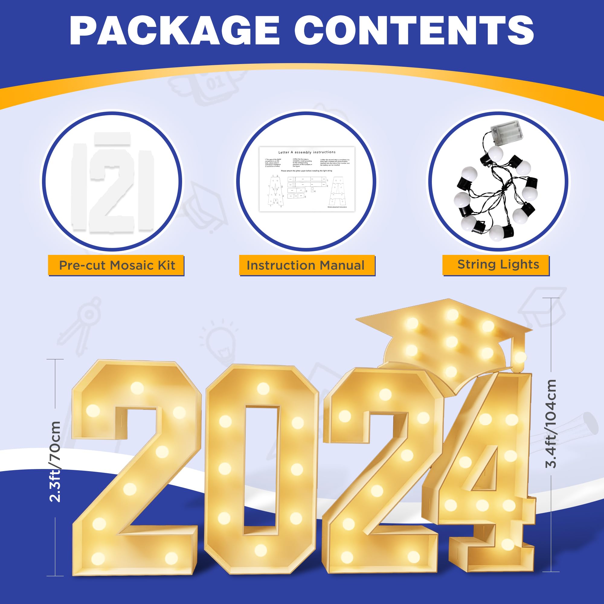 Foto 3 | Decoraciones De Graduación Con Números De Marquesina Zpisf De 70 Cm, Grandes, Precortados, 2024 - Venta Internacional.