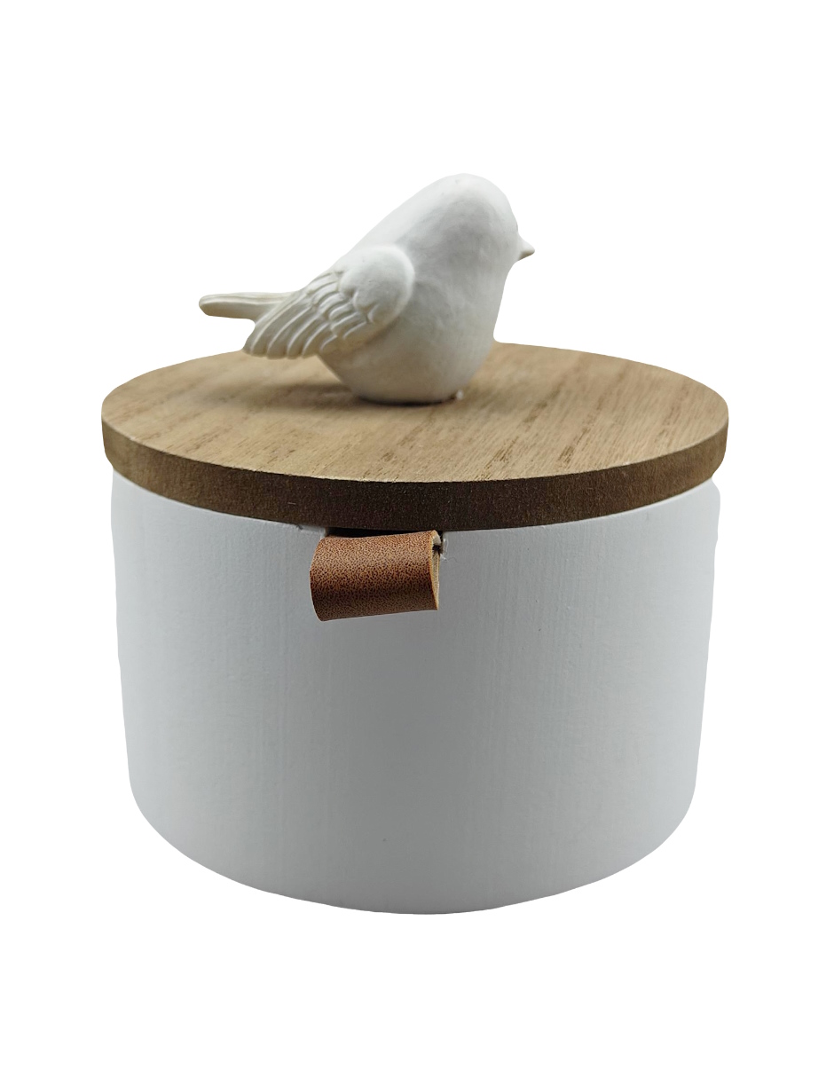 Caja Redonda Farah Con Pajaro Blanco