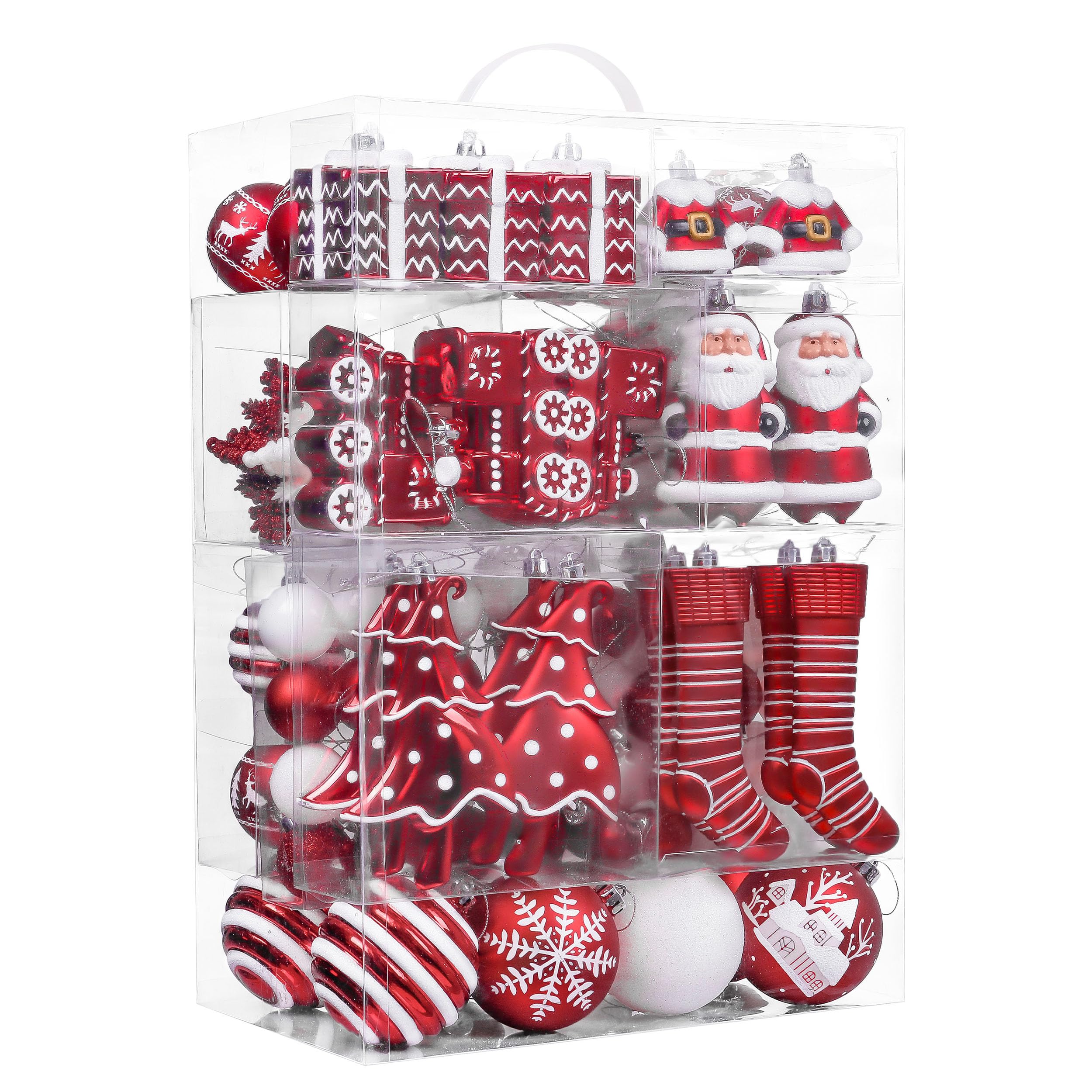 Set De Adornos Para Árbol De Navidad Valery Madelyn, 155 Quilates, Rojo Y Blanco - Venta Internacional.