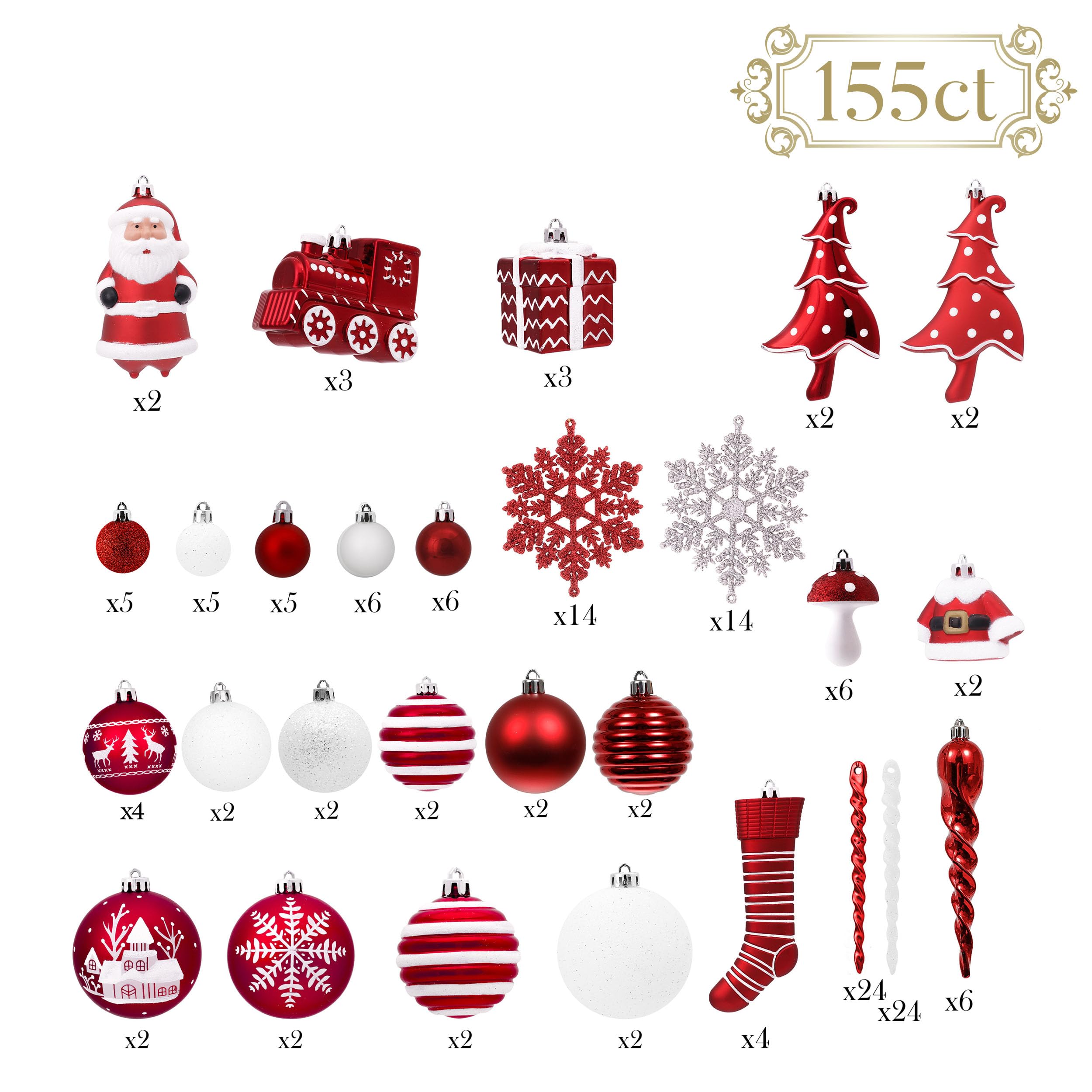 Foto 4 pulgar | Set De Adornos Para Árbol De Navidad Valery Madelyn, 155 Quilates, Rojo Y Blanco - Venta Internacional.