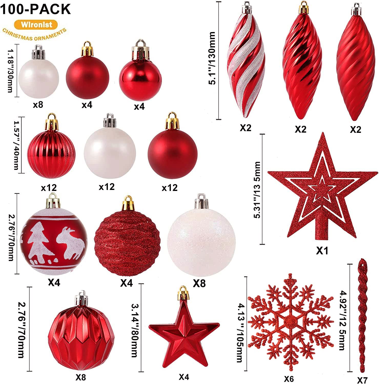Foto 3 pulgar | Set De Adornos De Bolas Navideñas Wironlst 2023, 100 Unidades - Venta Internacional.