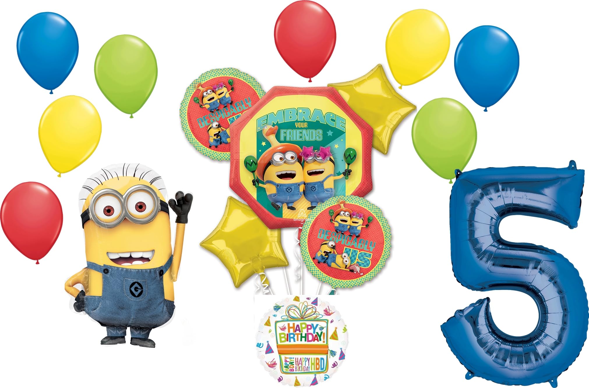 Ramillete De Globos, Anagrama De Despicable Me Minions, Quinto Cumpleaños - Venta Internacional.