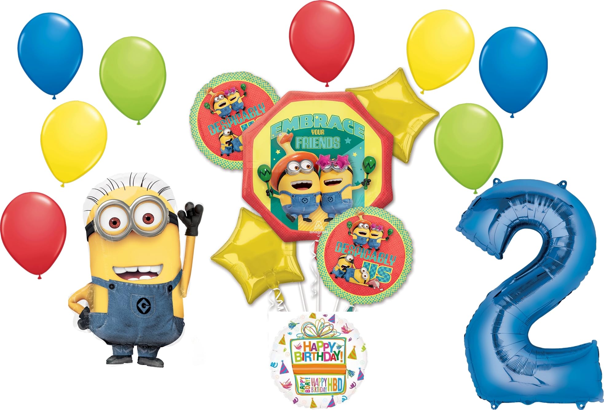 Anagrama Con Forma De Ramo De Globos, Despicable Me Minions, Segundo Cumpleaños - Venta Internacional.