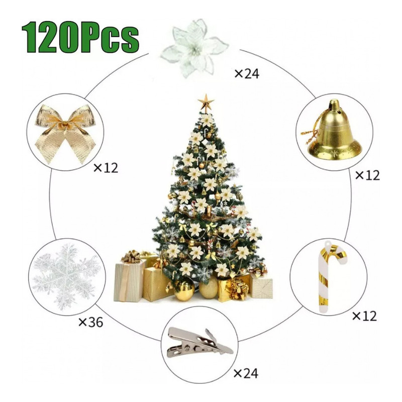 Foto 2 pulgar | Adornos Para Árbol De Navidad, 120 Piezas De Plástico Pvc - Venta Internacional.