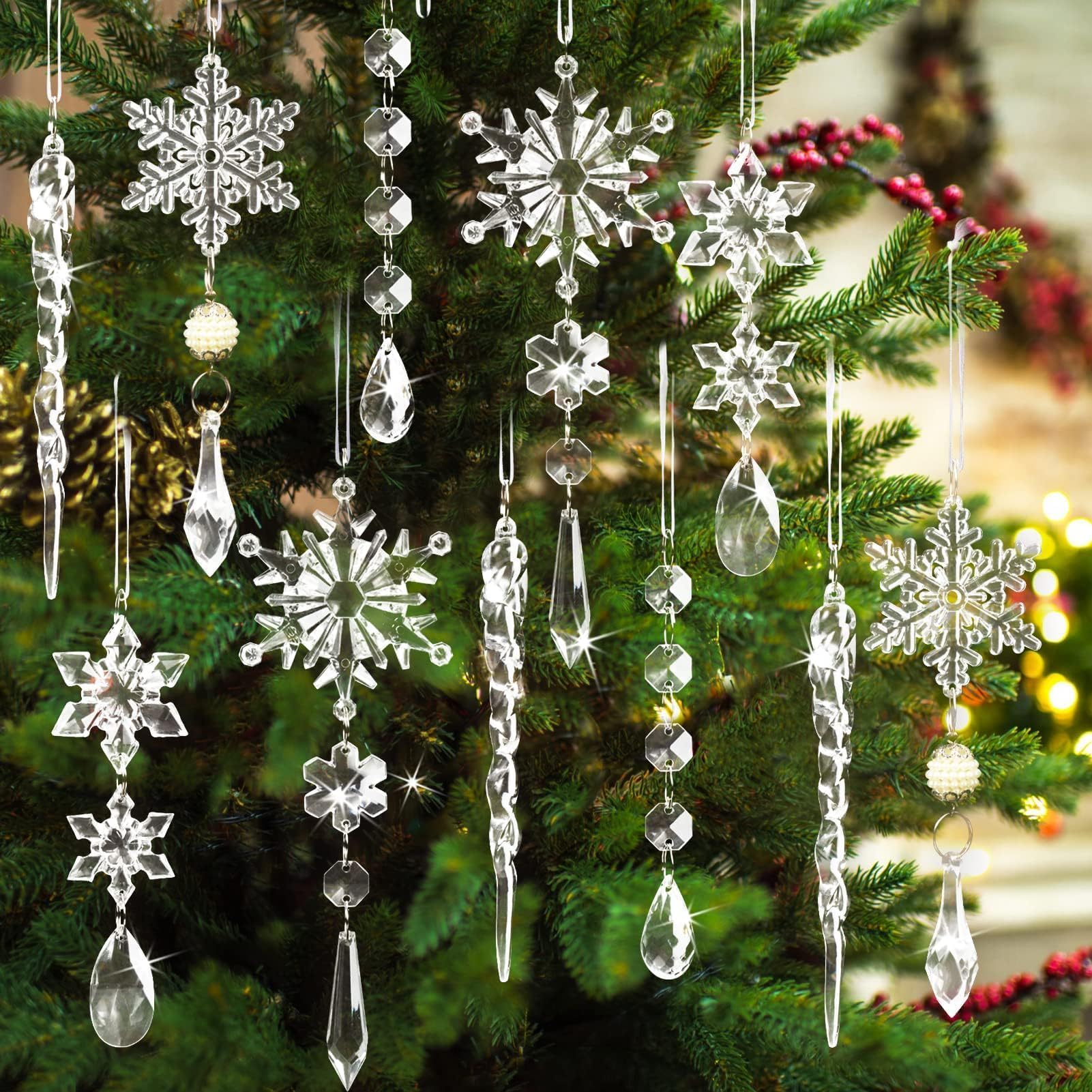 Foto 2 pulgar | Adornos Navideños Guasslee Con Forma De Copo De Nieve De Cristal, 18 Unidades - Venta Internacional.
