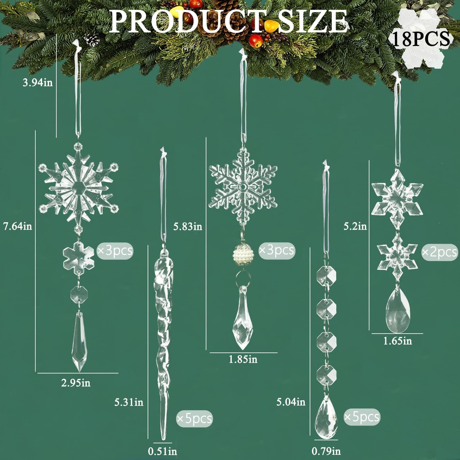 Foto 6 pulgar | Adornos Navideños Guasslee Con Forma De Copo De Nieve De Cristal, 18 Unidades - Venta Internacional.