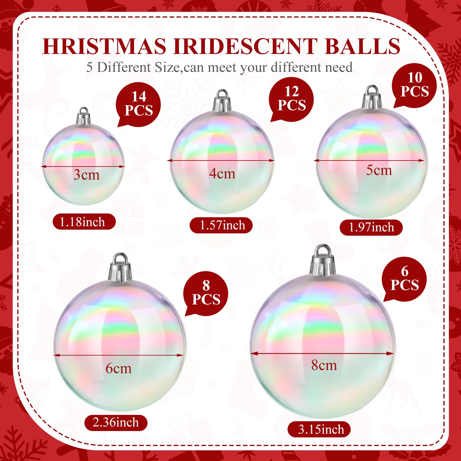 Foto 2 | Adornos Navideños Sappy Iridescent, 50 Unidades, Transparentes - Venta Internacional.