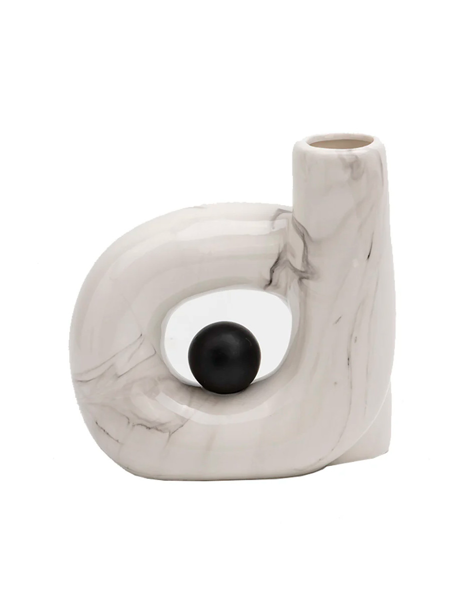 Base Decorativa Irregular De Cerámica Color Blanco Y Negro