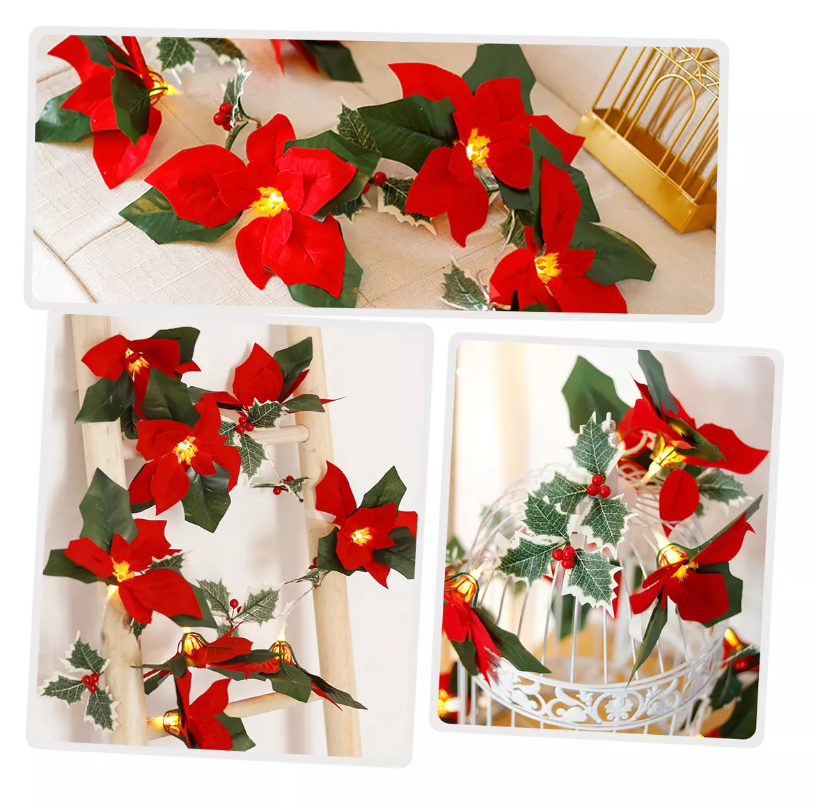 Foto 5 pulgar | Serie Luces Navideñas Decoracion Árbol De Navida 3m 20flores Rojas