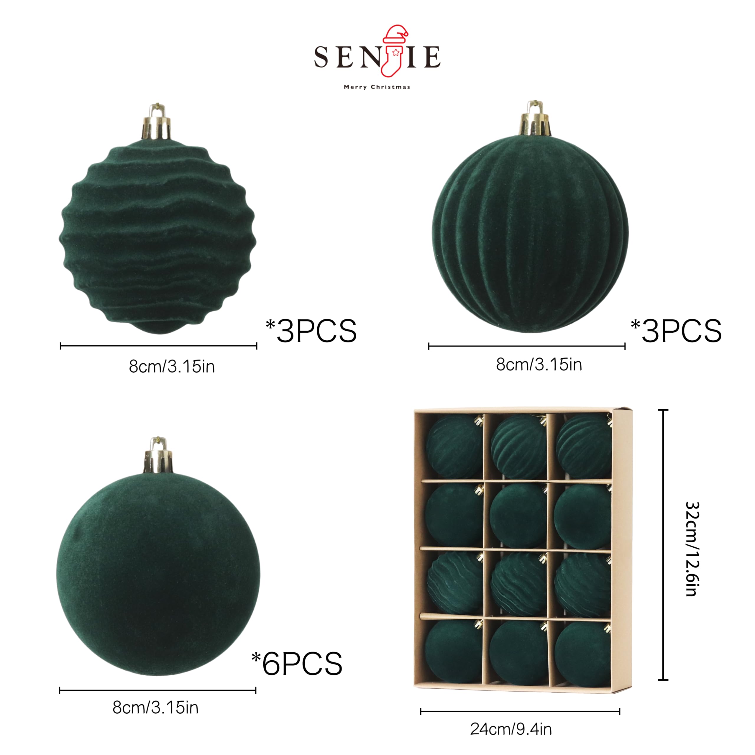 Foto 3 pulgar | Adornos Para Árbol De Navidad, Bolas De Terciopelo Senjie, 8 Cm, 12 Unidades - Venta Internacional.