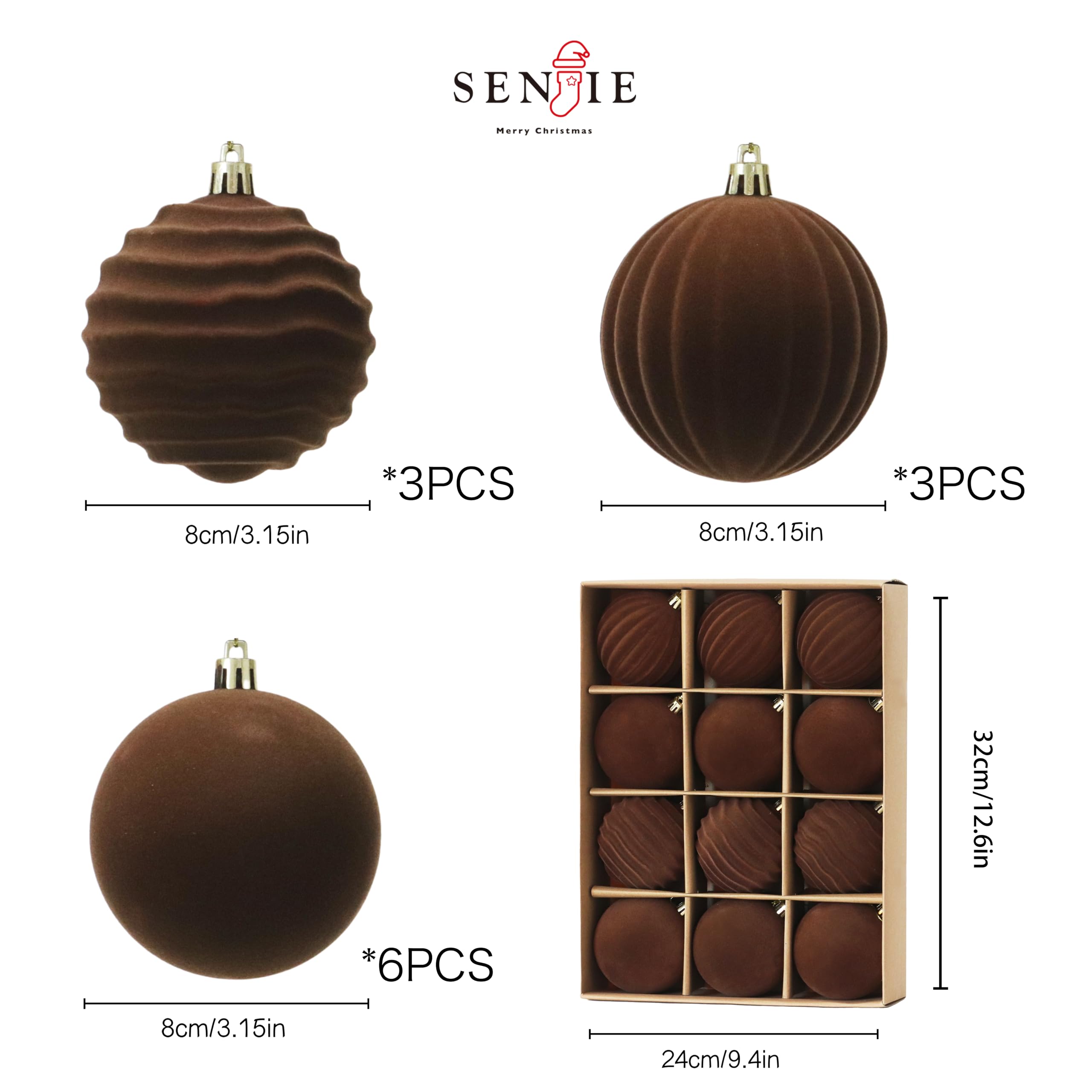 Foto 2 | Set De Adornos Navideños Senjie 2024 Velvet, 12 Piezas, Multicolor - Venta Internacional.