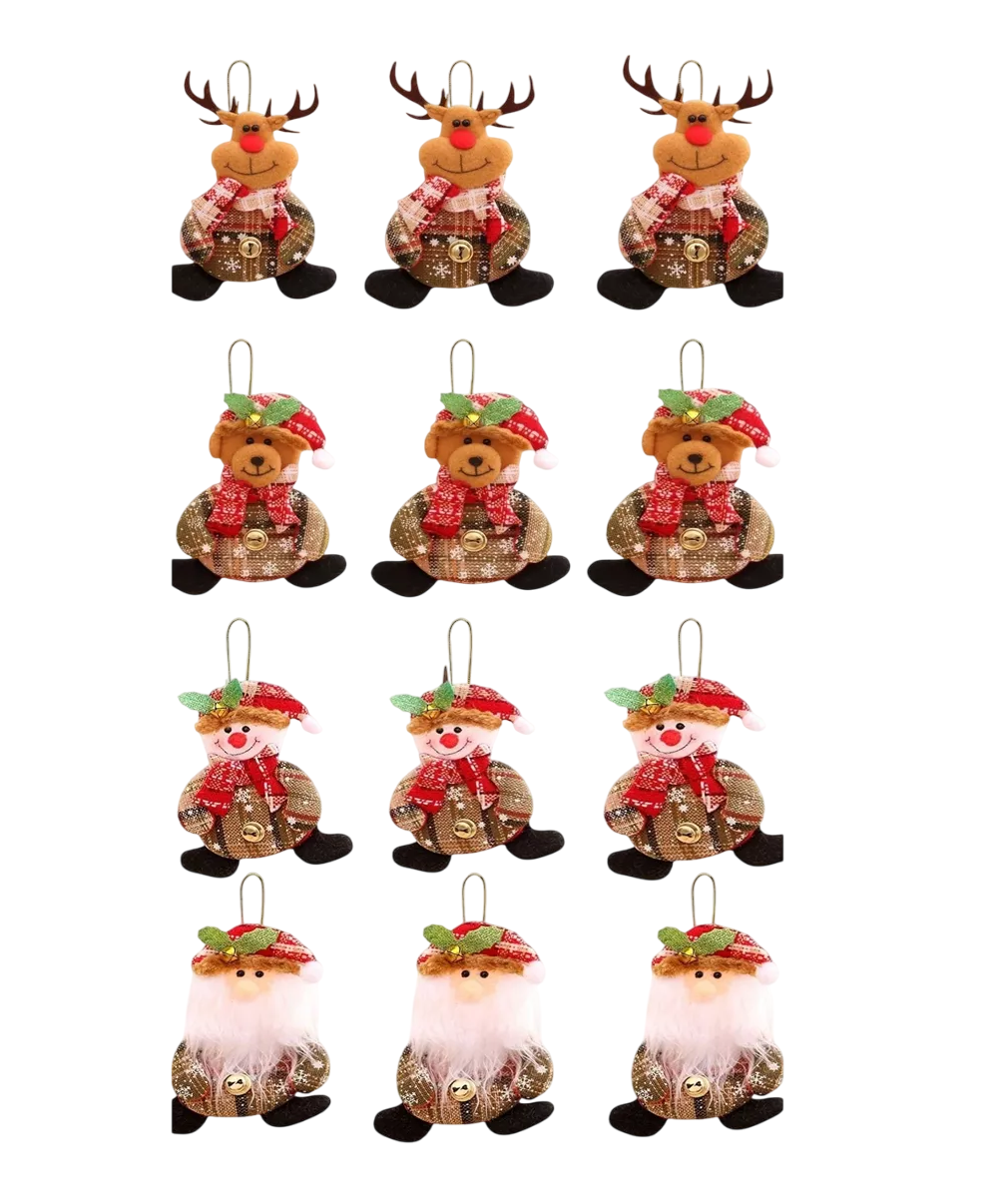 Adornos Navideños Para Arbol Navidad Muñecos Colgantes 12 Pzs Colores