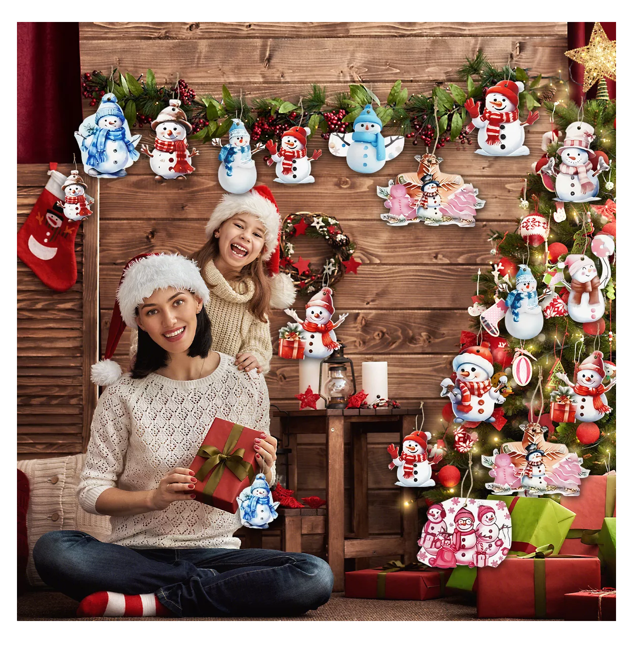 Foto 4 pulgar | Adornos de Madera Belug para Arbol de Navidad Muñeco de Nieve 36 Piezas