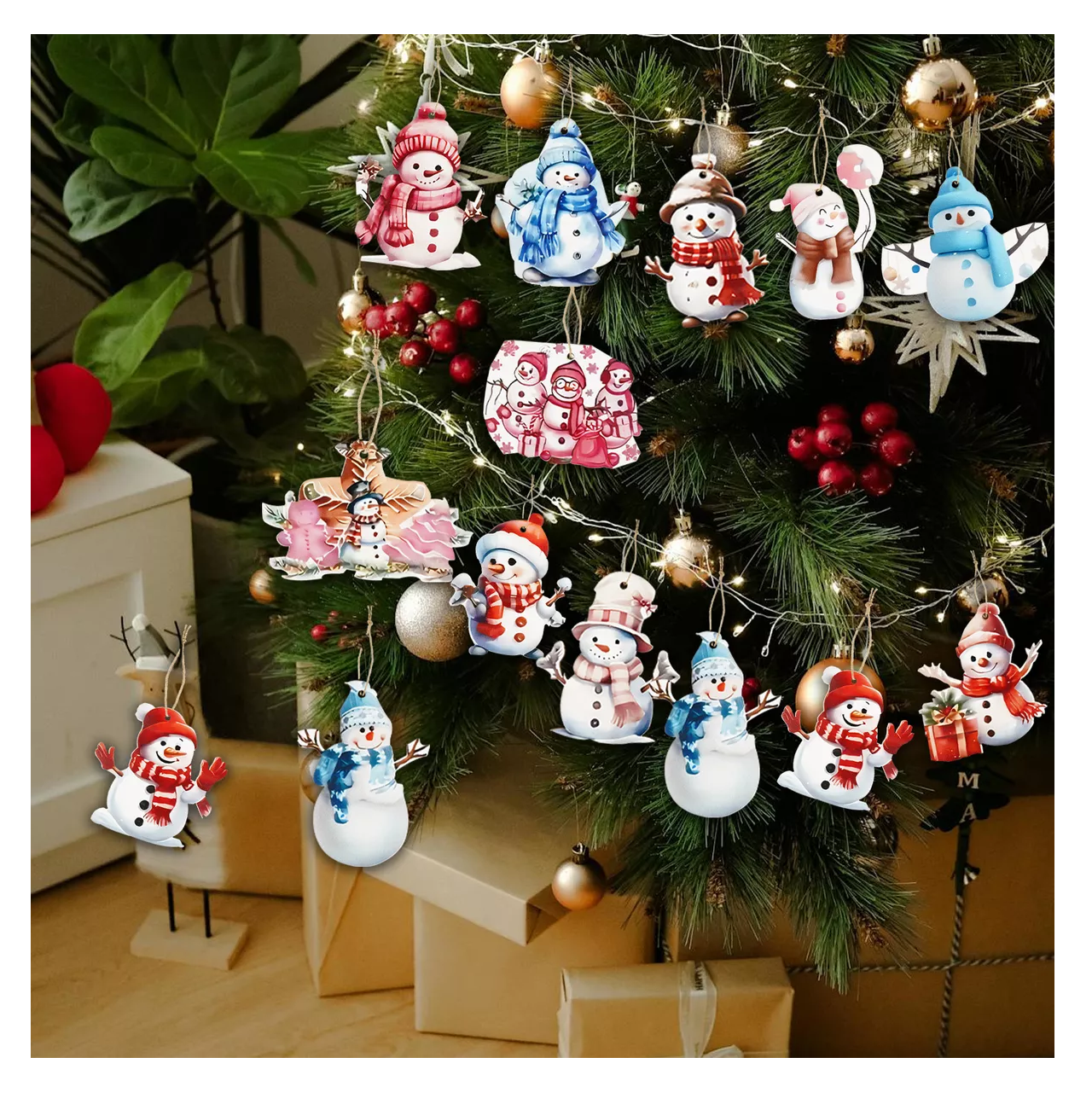 Foto 6 pulgar | Adornos de Madera Belug para Arbol de Navidad Muñeco de Nieve 36 Piezas