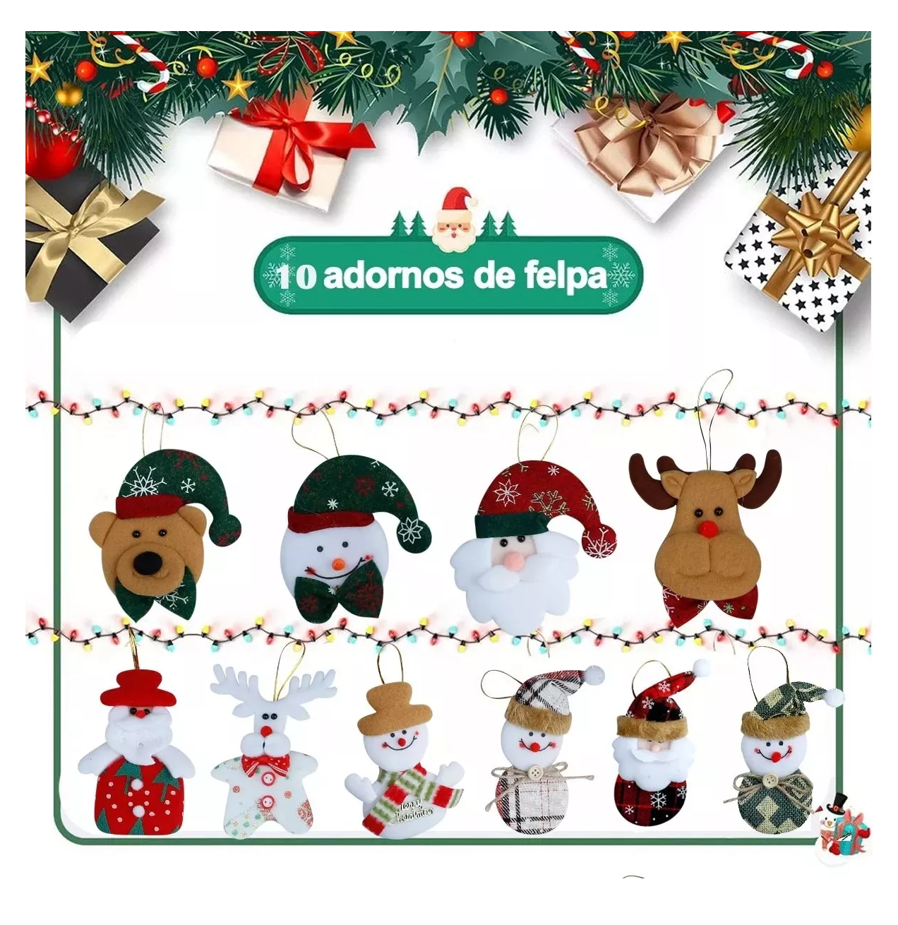 Foto 4 pulgar | Adornos Navideños Para Arbol De Navidad Muñecos Colgantes 10 Pcs Colores