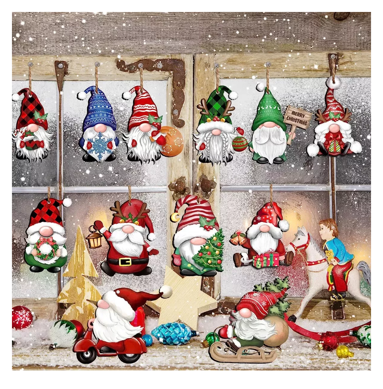 Foto 4 pulgar | Adornos De Madera De Gnomo De Árbol De Navidad 48 Pzs