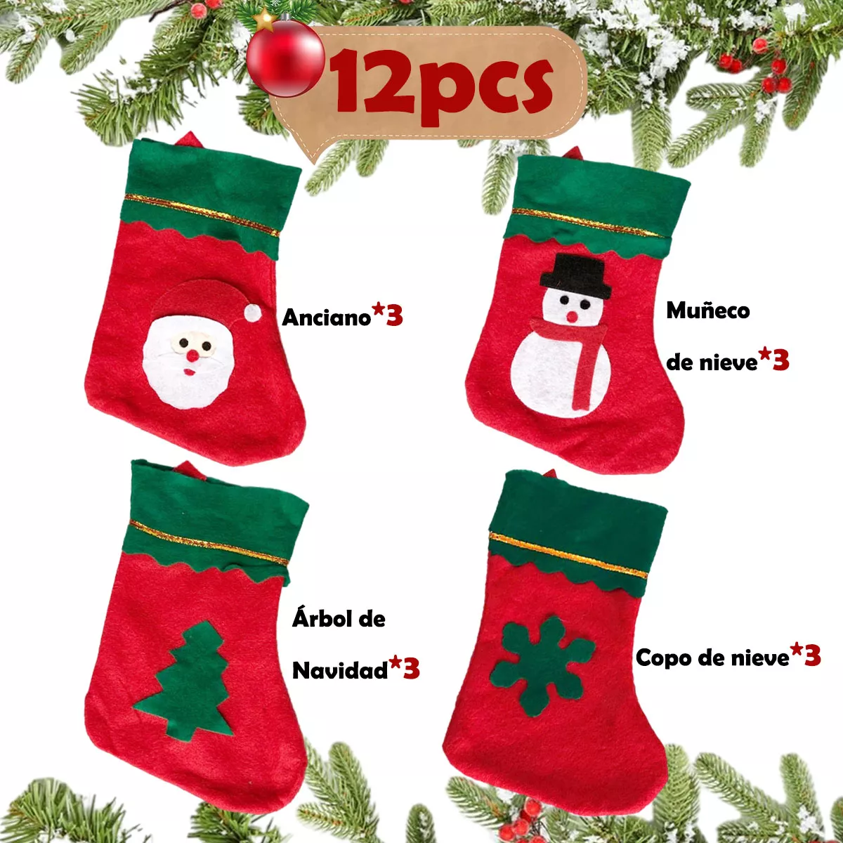 Foto 5 pulgar | Botas Navideñas Mini Decoración Adorno Dulcero Navidad 12pcs Rojas