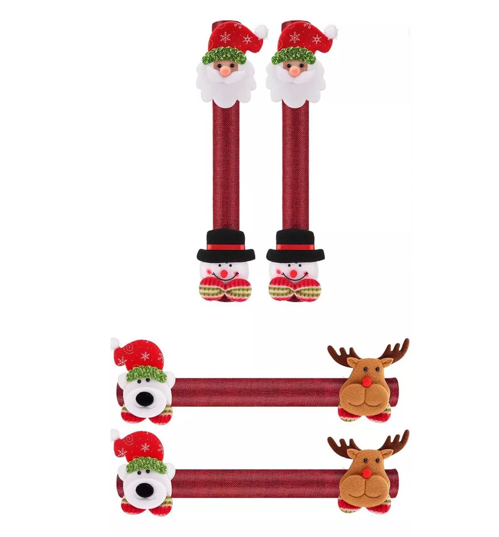Cubiertas Para Manijas De Puerta Refrigerador Navidad 4 Pcs Rojo