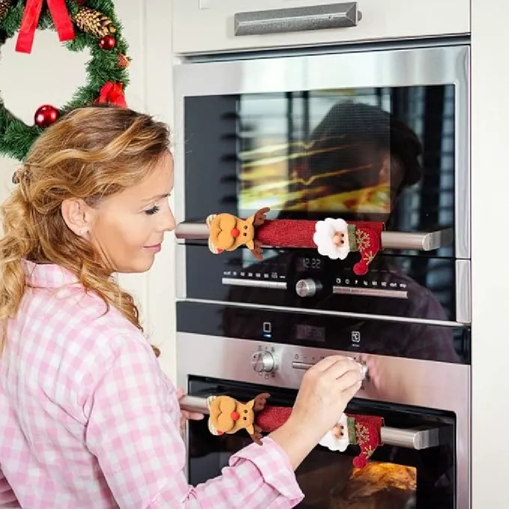 Foto 5 pulgar | Cubiertas Para Manijas De Puerta Refrigerador Navidad 4 Pcs Rojo