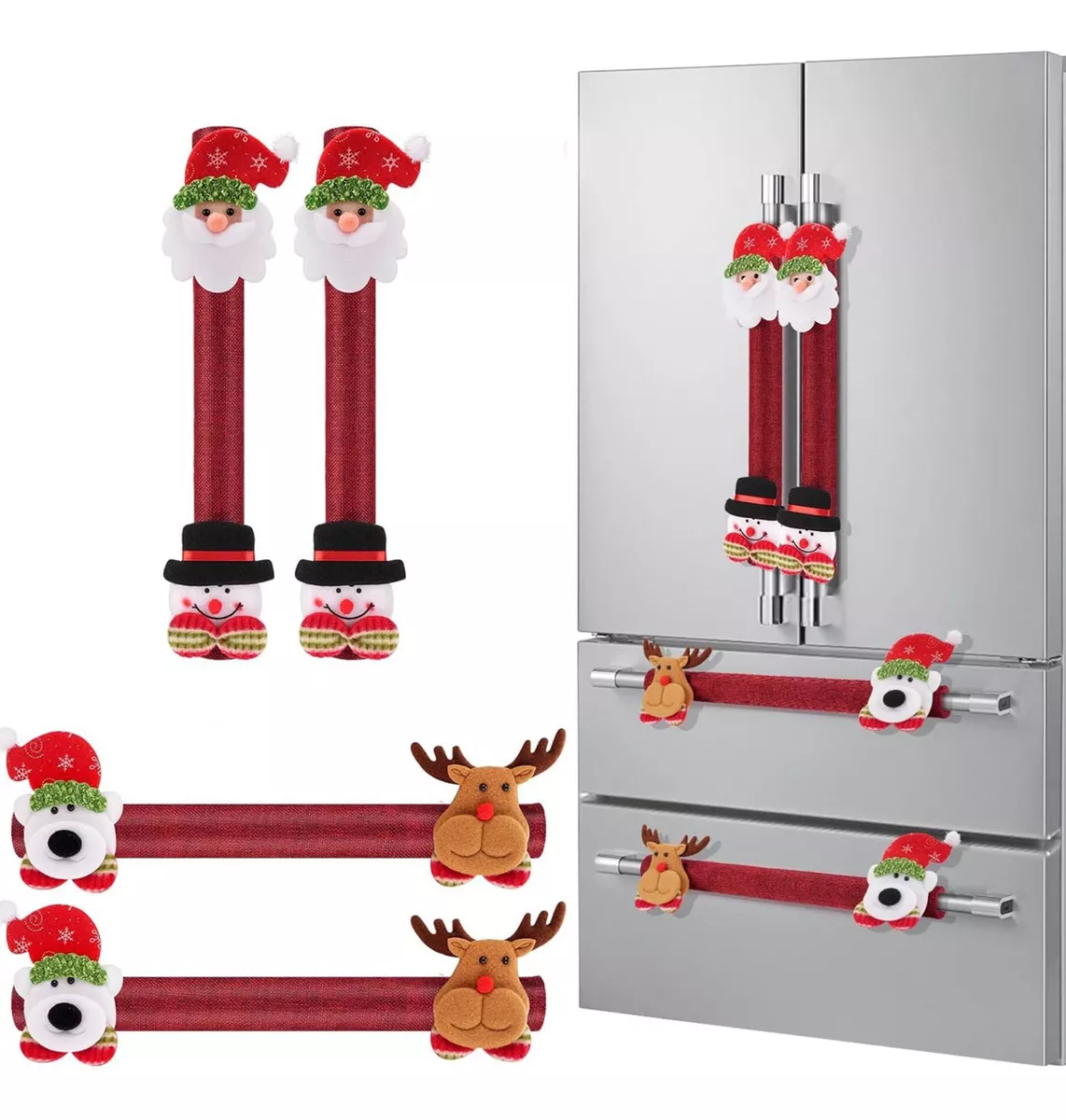 Foto 6 pulgar | Cubiertas Para Manijas De Puerta Refrigerador Navidad 4 Pcs Rojo