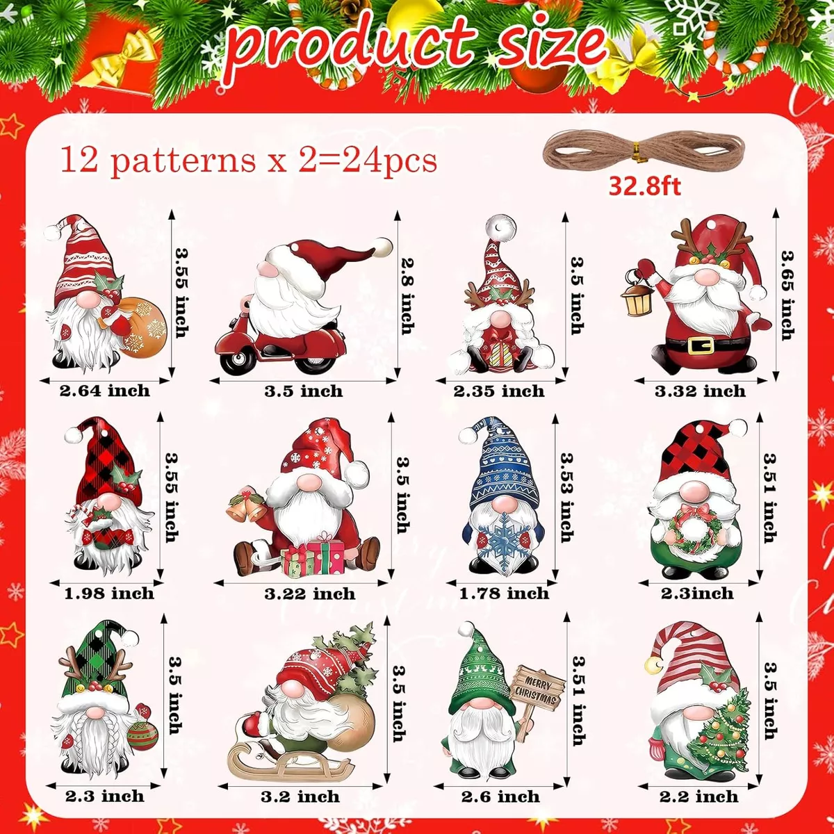 Foto 4 pulgar | Adornos De Madera De Gnomo De Árbol De Navidad 24 Pzs Multicolor