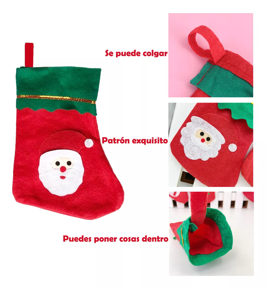 Foto 4 pulgar | Botas Navideñas Mini Decoración Adorno Dulcero Navidad 12pcs Rojas