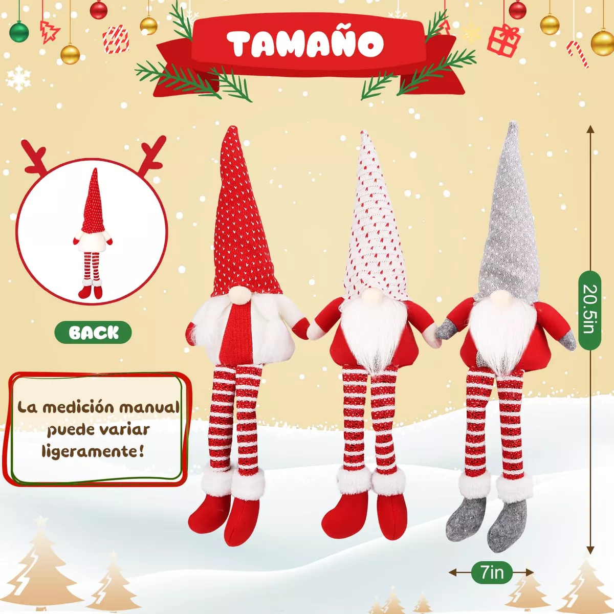 Foto 4 pulgar | Muñecas Gnomo Navideña Con Luz Led Decoración Regalos 3pcs Rojo