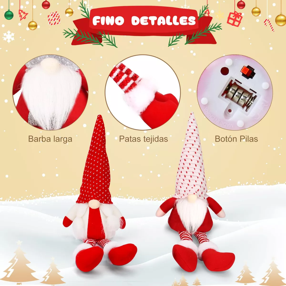 Foto 5 pulgar | Muñecas Gnomo Navideña Con Luz Led Decoración Regalos 3pcs Rojo