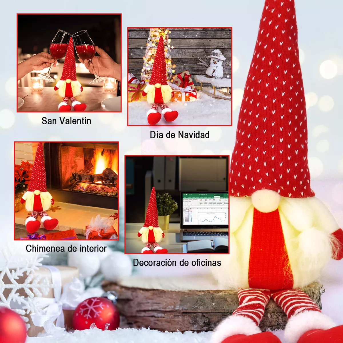 Foto 6 pulgar | Muñecas Gnomo Navideña Con Luz Led Decoración Regalos 3pcs Rojo
