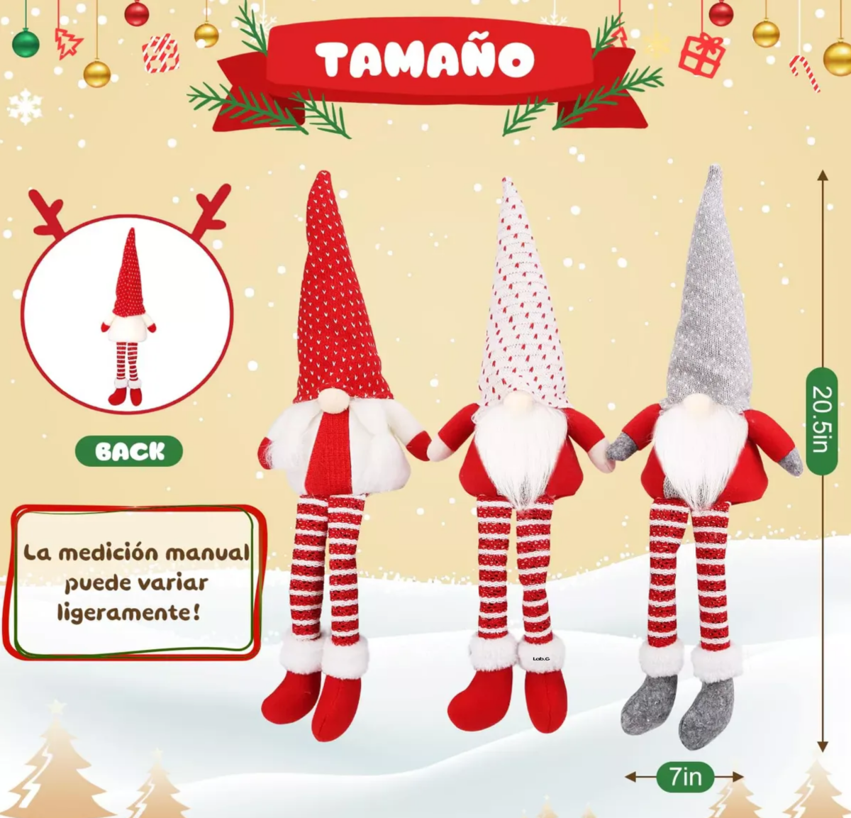 Foto 4 pulgar | Muñecas Gnomo Navideña con Luz Led Decoración Regalos 3 piezas Rojo