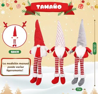 Foto 3 | Muñecas Gnomo Navideña con Luz Led Decoración Regalos 3 piezas Rojo